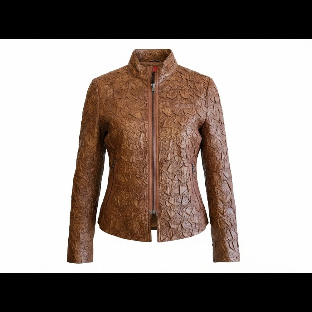 V Cristina Womens Faux Brown Leather Blazer Jacket Size Small